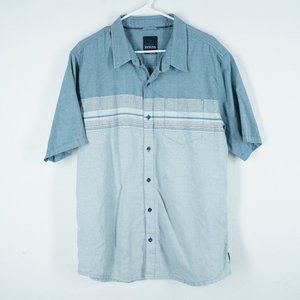 PRANA Mens Size XL Striped Button Down Short Sleeve Camp Shirt Gray Cotton Blend